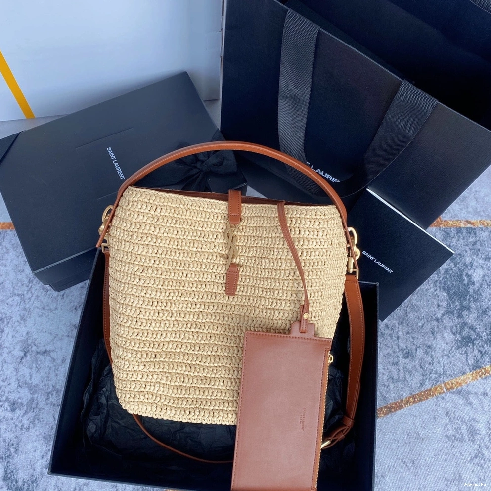 bag-20*25*16CM raffia 37 YSL leather-trimmed Le bucket 0812